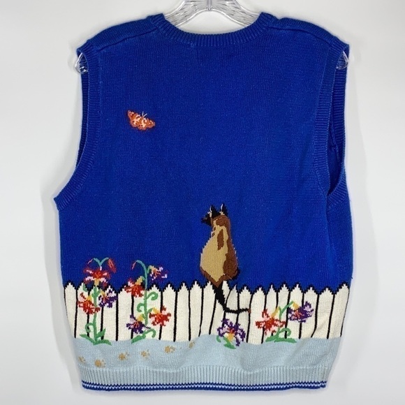 Vintage Bechamel Cat & Butterfly Blue Sweater Vest Large - Picture 2 of 8